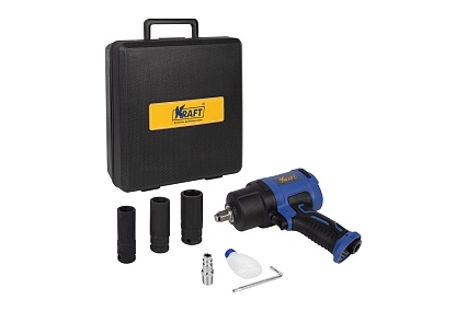 Пневматический ударный гайковерт Kraft 1/2 1450 н.м., в кейсе с головками KT 707014