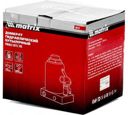 Гидравлический бутылочный домкрат Matrix 50 т, h подъема 236–356 мм 50779