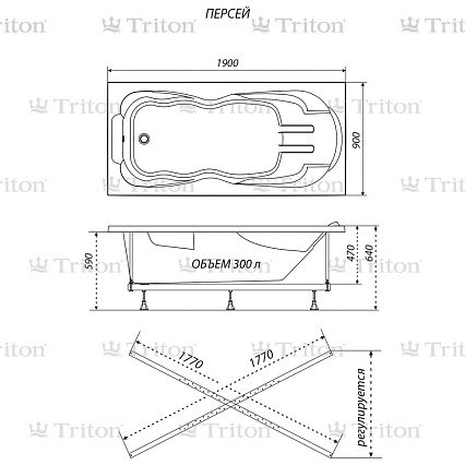Акриловая ванна Тритон Персей 190х90 см