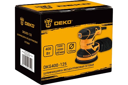 Эксцентриковая сетевая шлифмашина Deko DKG400-125 с набором кругов 36 шт 085-1100