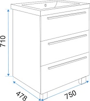 Мебель для ванной 1MarKa Соната 75Н, 3 ящика, белый глянец