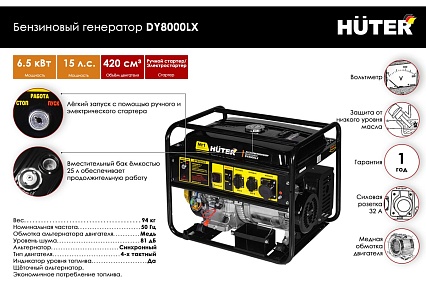 Бензиновый генератор Huter DY8000LX 64/1/19