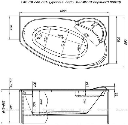 Акриловая ванна Aquanet Jersey 170x100 R