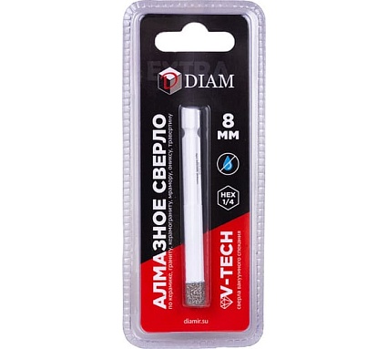 Сверло алмазное 8x35 мм, 1/4 HEX-E Extra Line V-TECH (в.спекание) Diam 320326