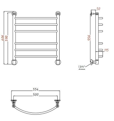 Полотенцесушитель водяной Aquanet Romeo(г) 50x60 см