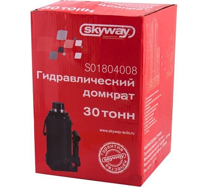 Гидравлический бутылочный домкрат Skyway 30т h 255-405 мм с клапаном в коробке S01804008