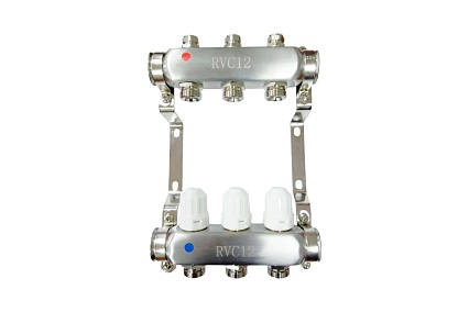 Коллекторный блок Rvc ТП нержавеющая сталь, 1 (DN25) 11x3/4 (евроконус), c вентильными вставками 10372