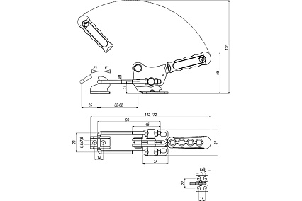 Натяжная защелка KUKAMET со скобой, рукояткой и крюком 311-2