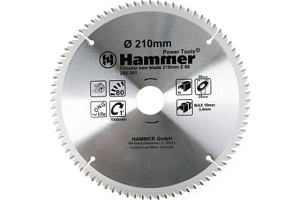 Диск пильный по алюминию Hammer Flex 205-301 CSB AL (210х30/20 мм; Z-80) 30681