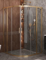 Душевой уголок Cezares MOLVENO-R-22-90+30-C-BORO-IV 120x120 прозрачный, брашированное золото