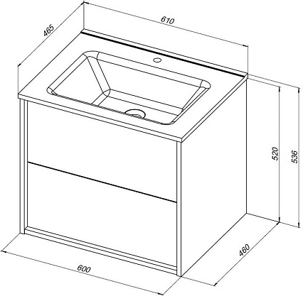 Тумба с раковиной Aquanet Lino (Flat) 60 см белый глянец