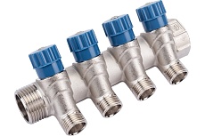 Коллектор с вентилем Valtec 4 выхода х 1х 1/2 НР, никель VTc.560.N.0604 38489
