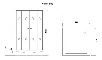 Душевой уголок Niagara Eco NG-008-14Q BLACK 80x80 мозаика, с поддоном