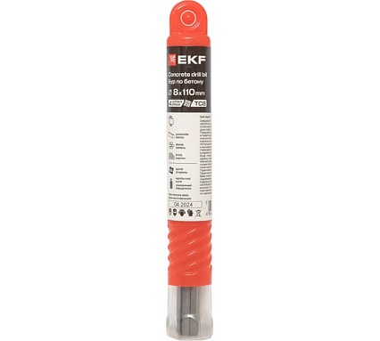 Бур по бетону 8x110 мм, SDS-plus (4 резца) Professional EKF db-8-110-4x4-ue