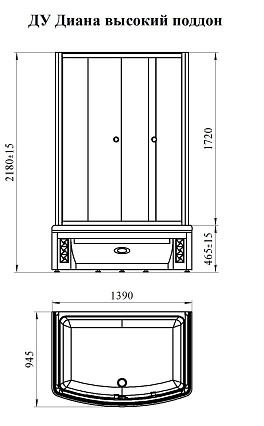 Душевой уголок Радомир Диана 1-03-1-0-0-0140 139х94 высокий поддон, прозрачный