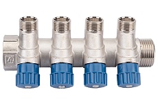 Коллектор с вентилем Valtec 4 выхода х 1х 1/2 НР, никель VTc.560.N.0604 38489