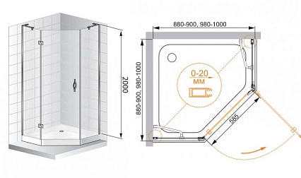 Душевой уголок Cezares BERGAMO-W-P-1-100-C-Cr-L-IV 100x100 прозрачный, L