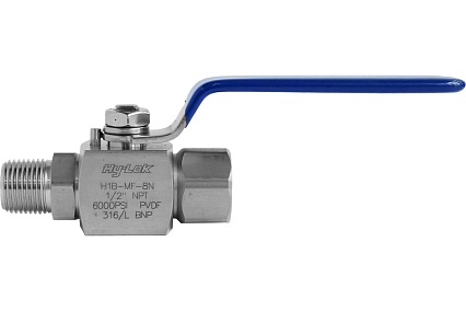 Шаровой кран Hy-Lok 105 серии из нержавеющей стали SS 316, проходной, NPT 1/2" наруж. - NPT 1/2" внутр H1B-MF-8N