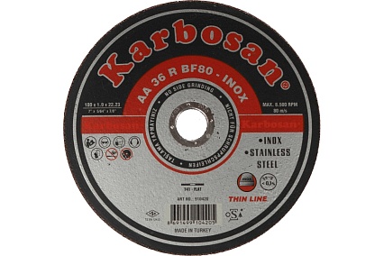 Диск отрезной по нержавеющей стали 180х1.9х22 мм INOX Karbosan 10420