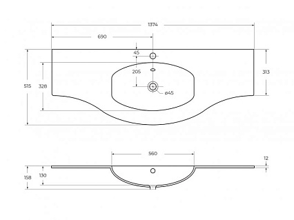 Раковина Cezares Vague 138 см 50155