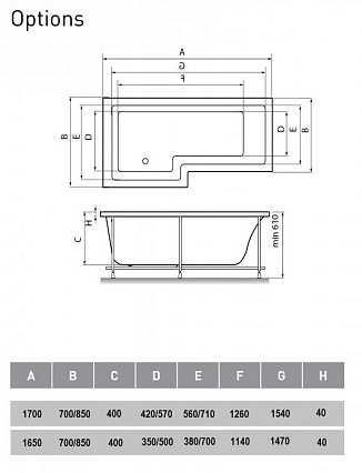 Акриловая ванна Vayer Options 165x85/70 L