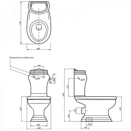 Бачок для унитаза Migliore Milady ML.MLD-25.708.D3.BR, под ручку, декор винтаж