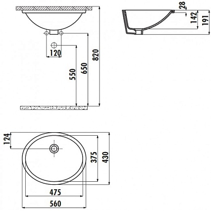 Раковина Creavit TP214-00CB00E-0000 56 см (37x47)