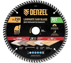 Пильный диск по ламинату Denzel 250x30 мм, 80 зубьев 733877