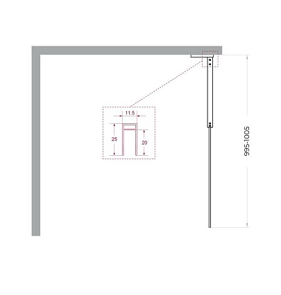 Душевая перегородка Belbagno UNO-L-1-TB-100-FL-GM 100x200 рифленая, оружейная сталь