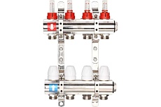 Коллектор регулируемый с расходомерами Gappo из латуни, 2 заглушки, 2 кронштейна, 3-вых. x1&quot;x3/4&quot; G423.3