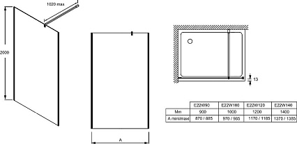 Душевая перегородка Jacob Delafon Contra 100x200 E22W100-GA прозрачная