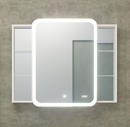Зеркальный шкаф Jorno Bosko 100 см, с подсветкой и часами