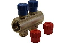 Коллектор ДТРД с регулирующими вентилями ВР 3/4 на 2 выхода НР 1/2, межосевое 35 мм 410181В