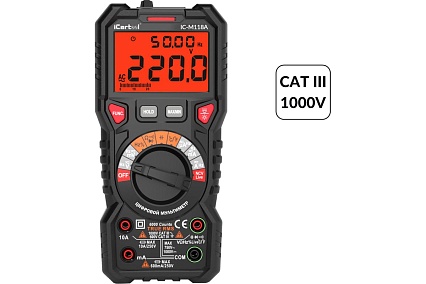 Цифровой мультиметр iCartool CATIII 1000V, СATIV 600V, TrueRMS, AC/DC IC-M118A
