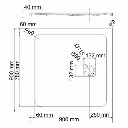 Поддон для душа WasserKRAFT Neime 19T03 90x90, черный мрамор