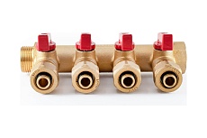 Коллектор с шаровыми кранами PROFACTOR в/н 3/4&quot; х 4 вых 16 цанга PF MVP 266.4