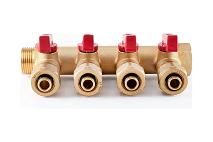 Коллектор с шаровыми кранами PROFACTOR в/н 3/4" х 4 вых 16 цанга PF MVP 266.4