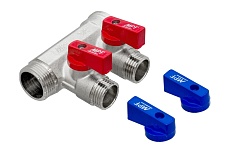 Коллектор с отсекающими кранами MPF 2 выхода х3/4", х1/2" наружная резьба ИС.071071