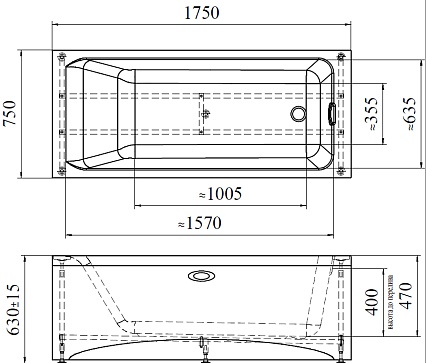 Акриловая ванна Ваннеса Агата 175x75 см