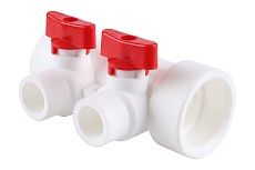 Коллектор Kalde PP-R со встроенными кранами и воздухоотводчиком, D40мм х D20мм на 2 выхода, красный 3272-mnr-400220