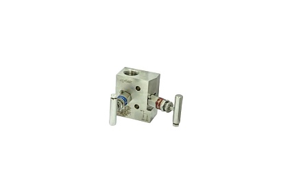 Манифольд 2-х вентильный из нержавеющей стали Hy-Lok npt 1/2 наружная - npt 1/2 внутрен GV2TV-MF-8N-P