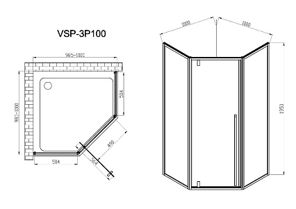 Душевой уголок Vincea Penta VSP-3P100CL 100x100 хром, прозрачное