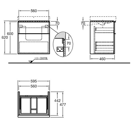 Тумба с раковиной Geberit iCon 60 см, два ящика, белый глянец
