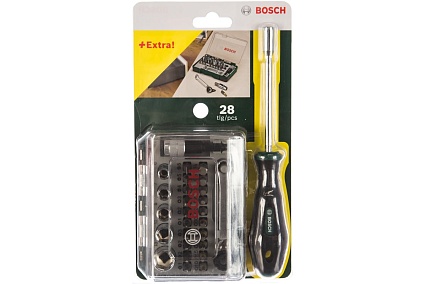Мини-набор насадок-бит с ключом-трещоткой и ручной отверткой Bosch 2607017331