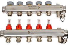Коллектор в сборе Royal Thermo нержавеющая сталь, с расходомерами 1 ВР-3/4 НР, 5 выходов НС-1080951