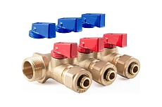Коллектор с шаровыми кранами PROFACTOR в/н 3/4&quot; х 3 вых 16 цанга PF MVP 266.3