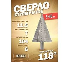 Сверло ступенчатое в блистере HSS 4241 Forsage F-44742A(49824)