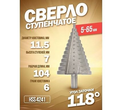 Сверло ступенчатое в блистере HSS 4241 Forsage F-44742A(49824)