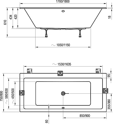 Акриловая ванна Ravak Formy 01 Slim 180x80 см C881300000