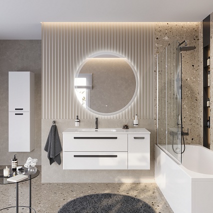 Тумба с раковиной Cezares Eco-Cer-N 120 см 2 ящика, 1 дверца, левая Bianco Lucido
